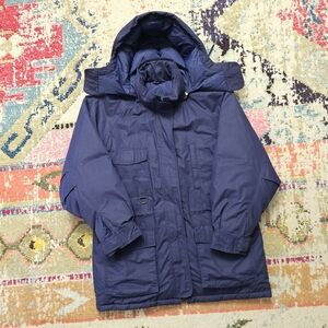 Rock Creek Waterfowl Feather Down Winter Coat Mens Size Medium Hooded Blue